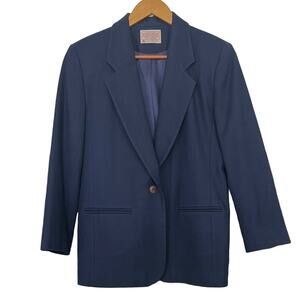 Vintage Pendleton Navy Virgin Wool One Button Blazer Made in USA Size 10 Petite
